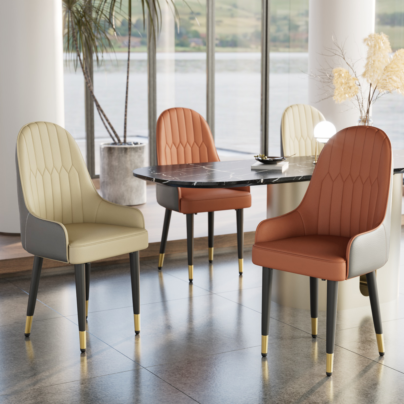 Modern Dining Chairs Set of 2 Leather Dining Room Kitchen Accent Chair