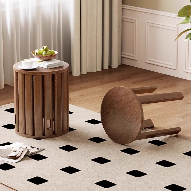 A stackable storage bench with 4 chairs, made of solid wood