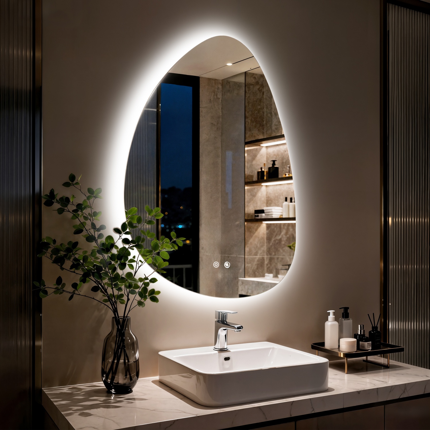 70/77CM Irregular Illuminated LED Bathroom Mirror Wall Vanity Mirror