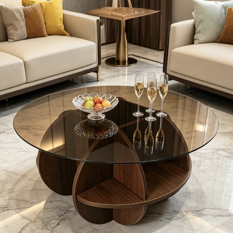 Round Glass Top Coffee Table- Luxury Creative Round Small Coffee Table
