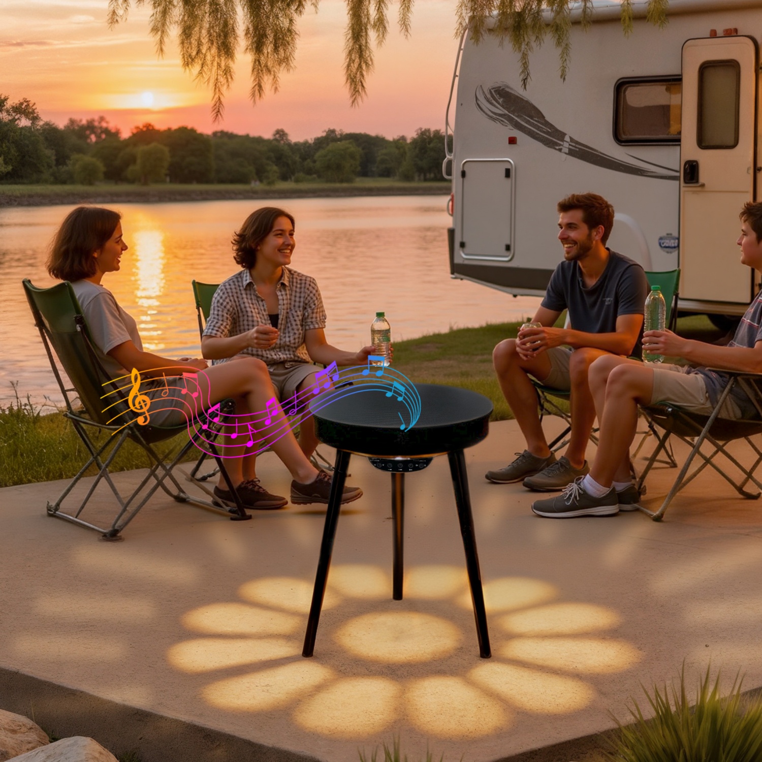 Smart Side End Table with Bluetooth Speakers & USB Port LED Nightstand