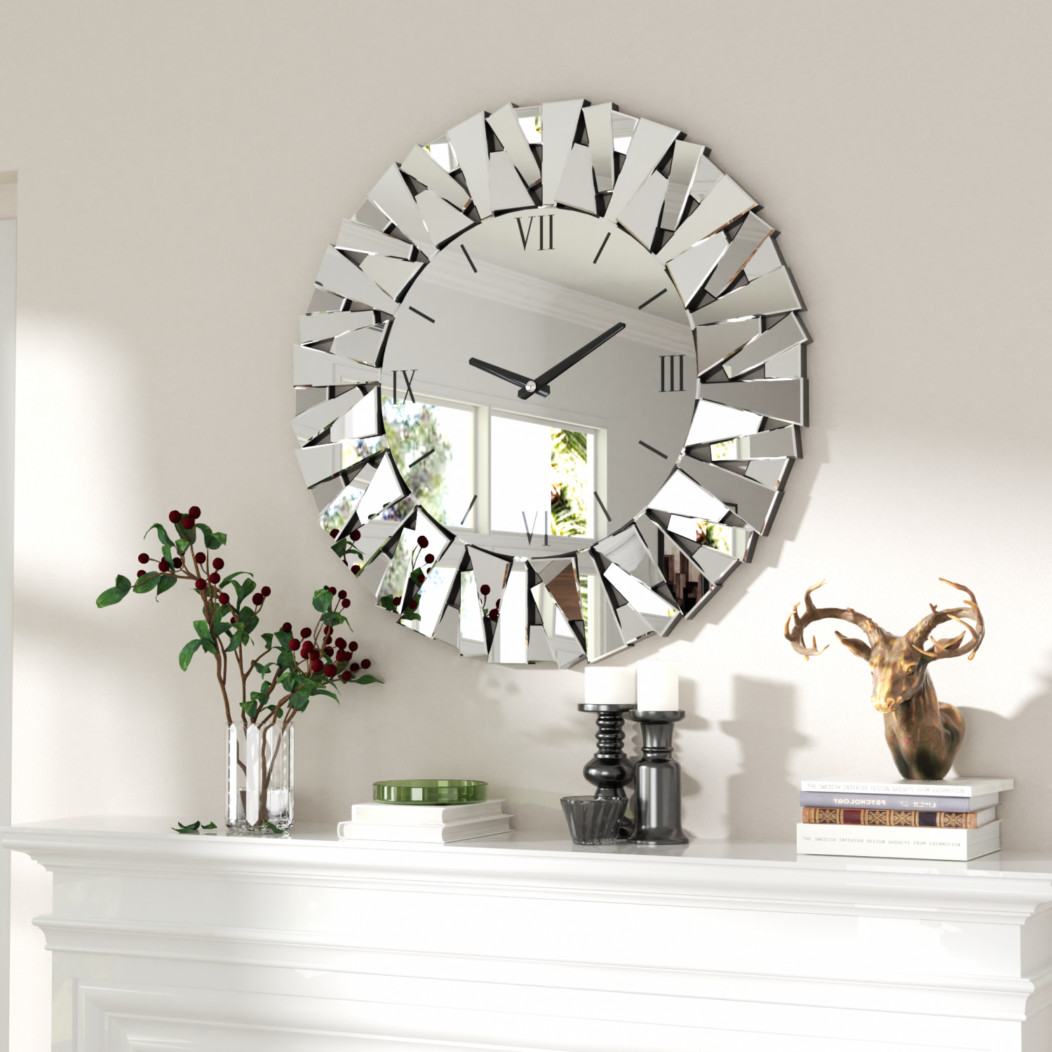 80CM Decorative Wall Clock Silver Clock Silent Movement Glass Clocks