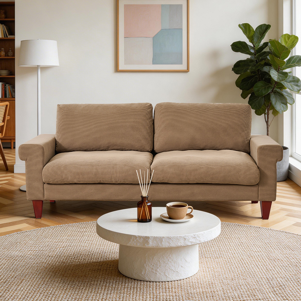Modern minimalist double seat fabric sofa (light brown)