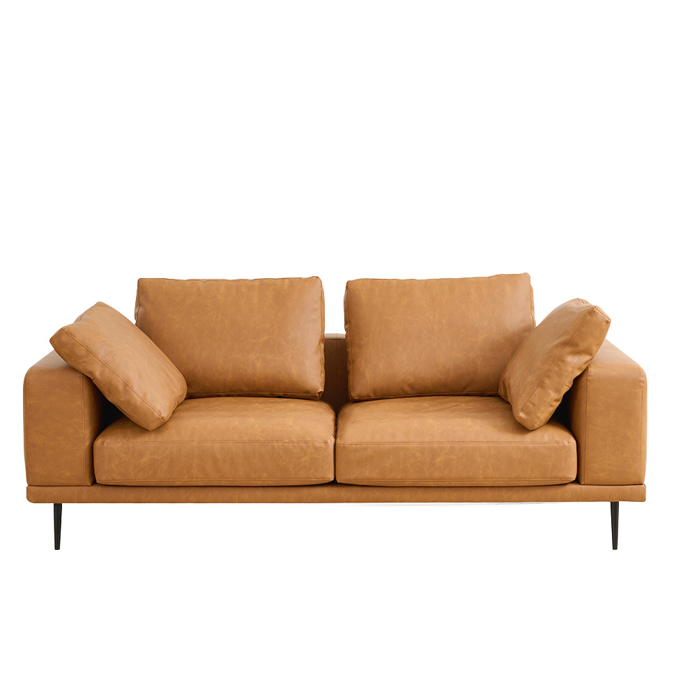 Modern Deep-Seated Sofa, Two-seater, Faux Leather, Brown