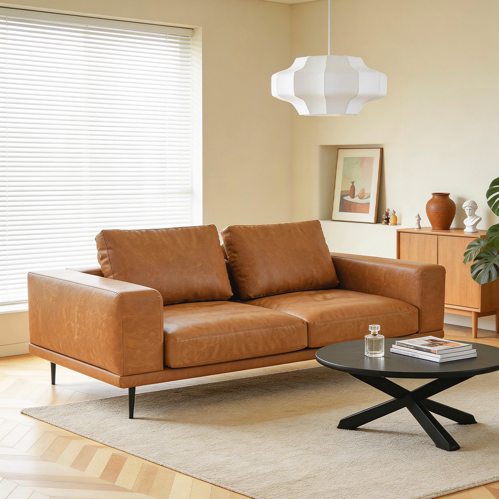Modern   for  Comfy, Faux Leather Sofa, Deep Seat Sofas (Brown)
