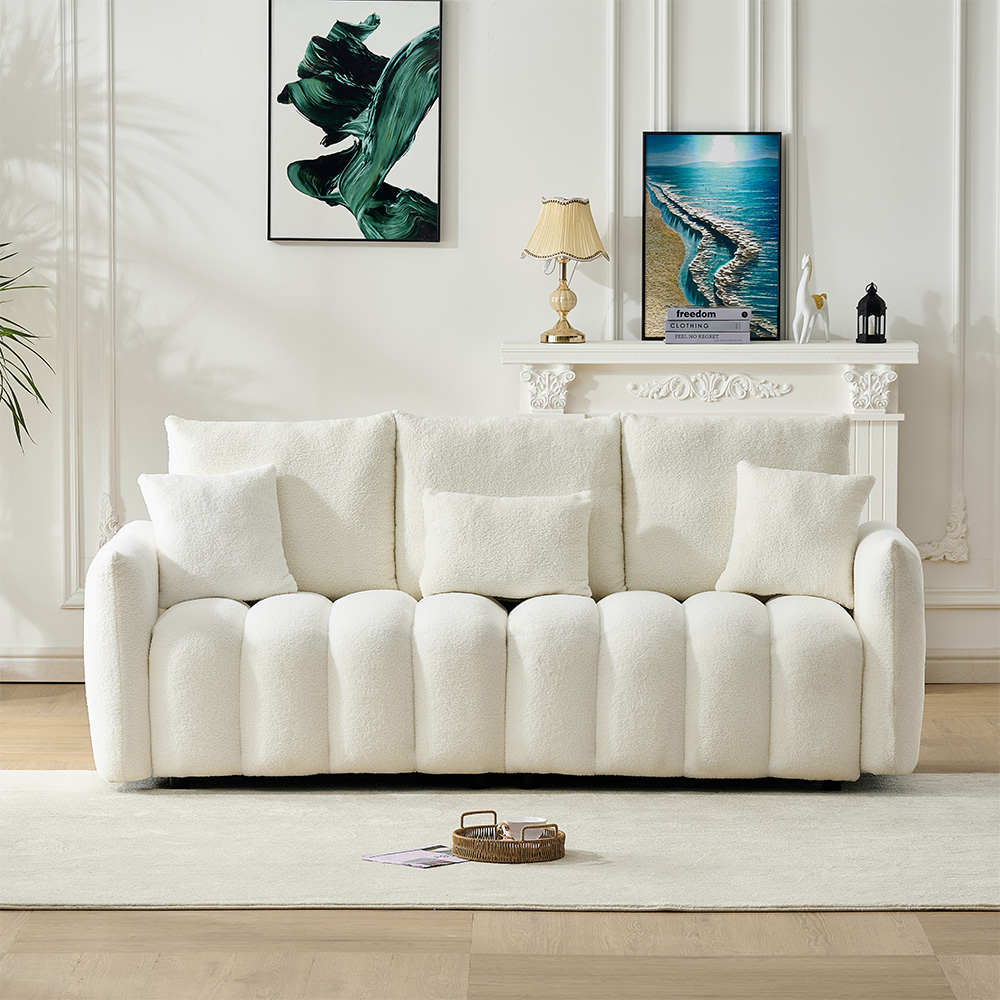 78 inch premium Teddy fabric sofa with 3 back pillows