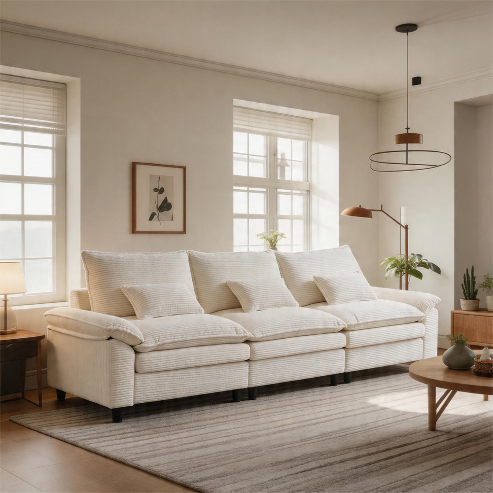 Sunlit Lazy Hours: Corduroy Wrap-Around Three-Seater Sofa