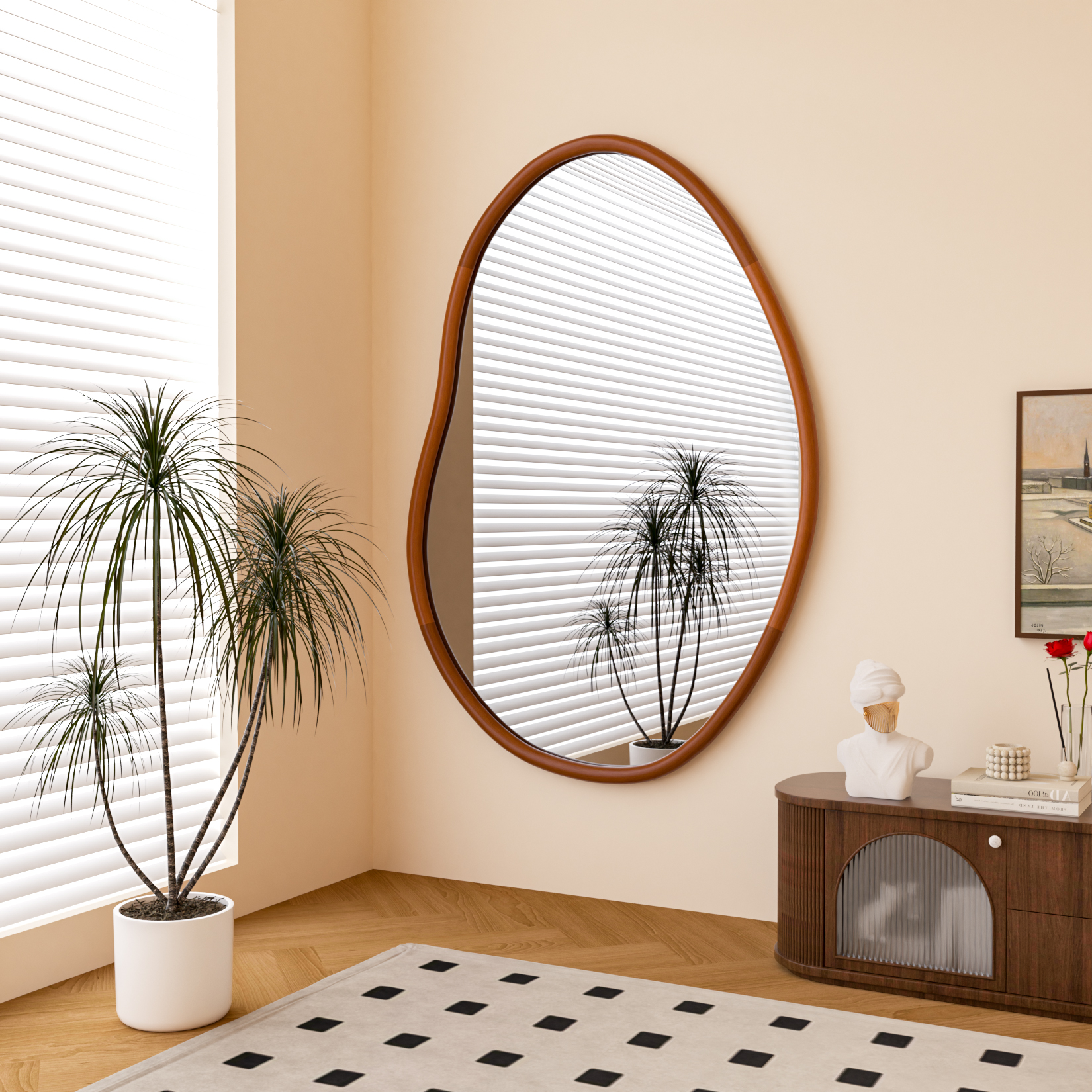 Irregular Wood Frame Wall Decorative Mirror Accent Mirror Home Decor