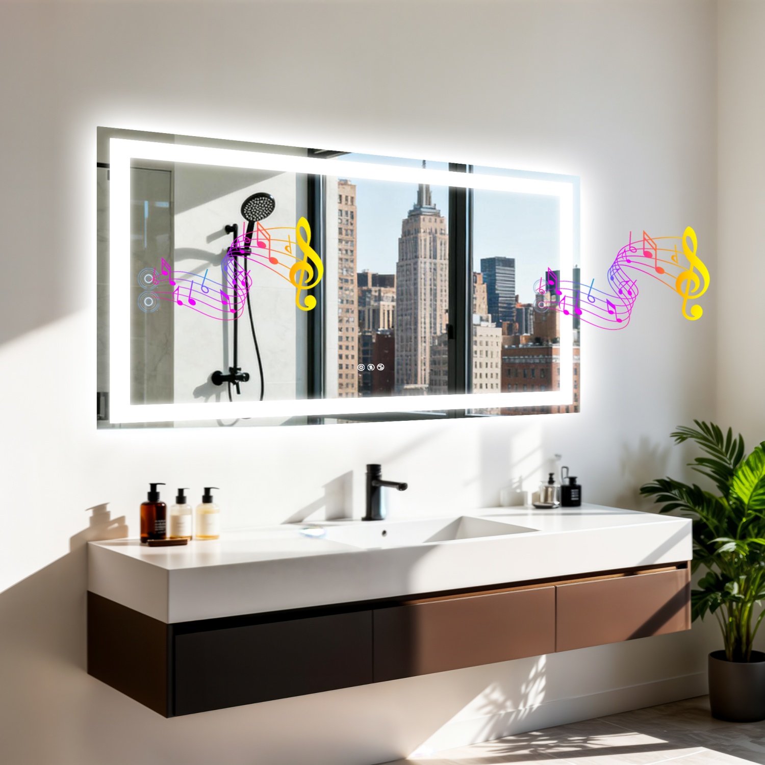 Rectangle LED Bluetooth Bathroom Mirror w/ Speakers Wall Vanity Mirror