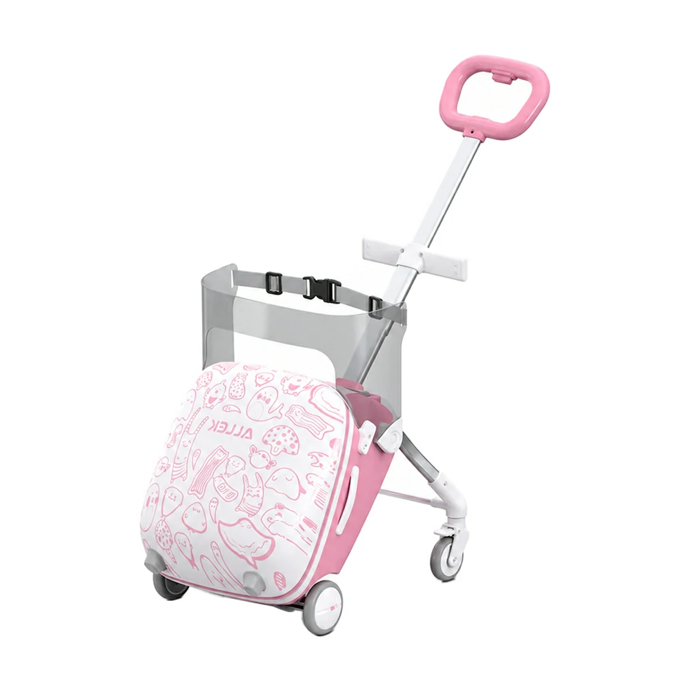 Kids’ Carry-On Suitcase with Ride-On Seat & Safety Rail, Anti-Rollover
