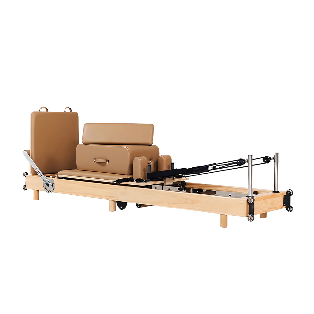 Eeeza Foldable Pilates Reformer for Home Studio, Oak Wood, 6 Springs