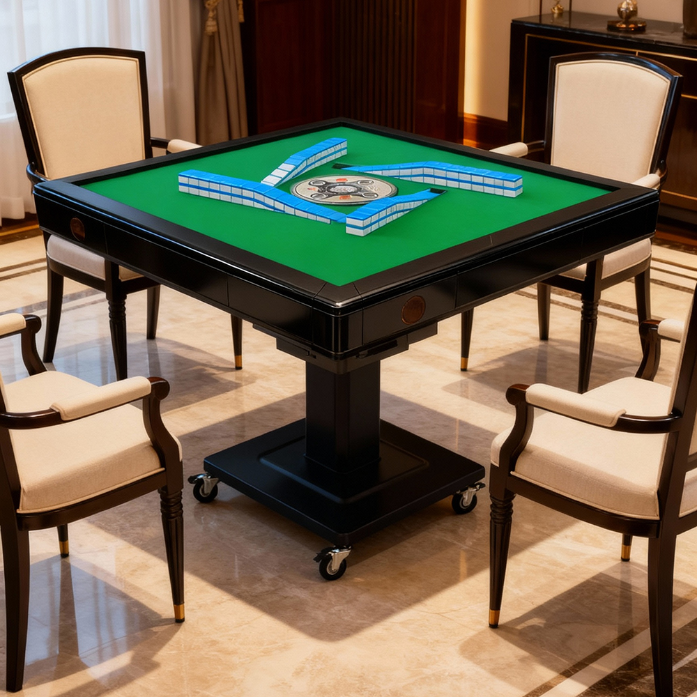 Eeeza Automatic Mahjong Table with 2 Set of Tiles, Green Tabletop