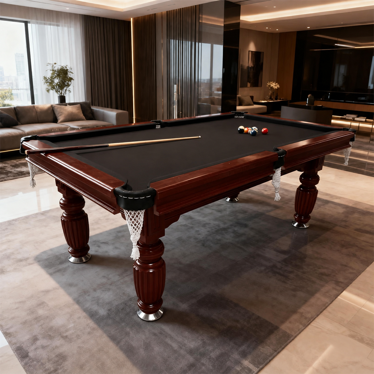 Eeeza Slate Billiard Pool Table with Accessories, Walnut Frame, 7Ft