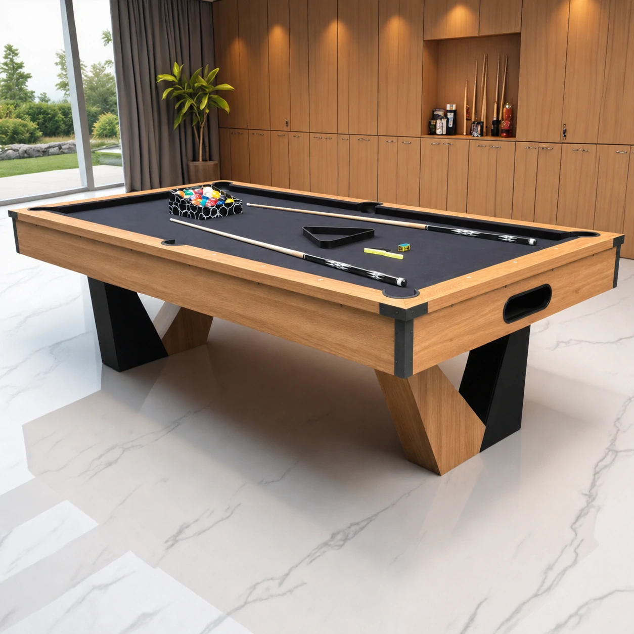 Pool Table with Ball Return and Tabletop, Full Accessories, 7Ft