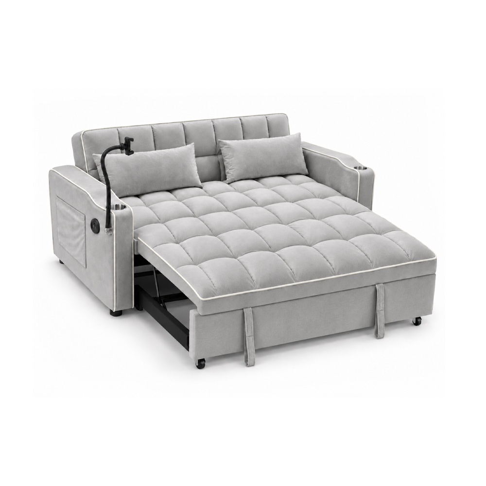 Eeeza Modern Sofa Bed with Phone Holder, Velvet, 2-seater, 190cm
