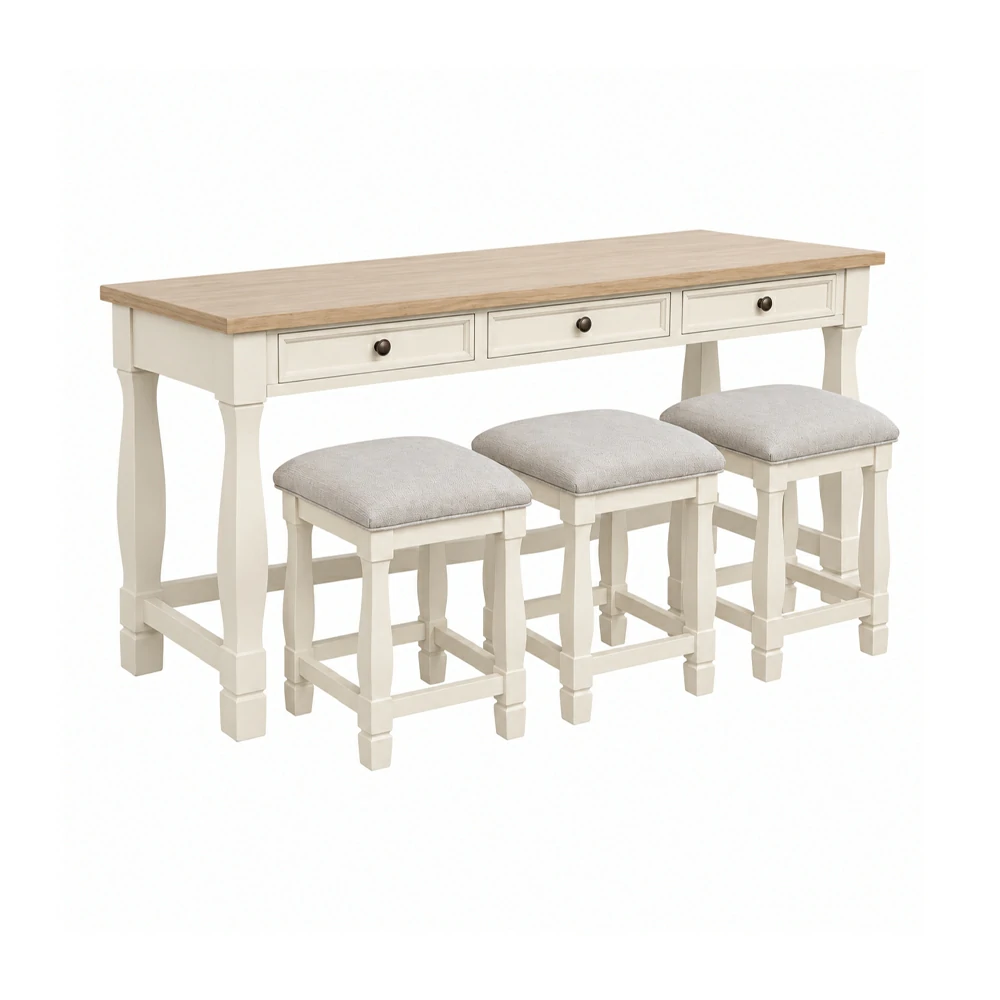 Brio Multi-Purpose Desk and Stools Set, Rubber Wood, White