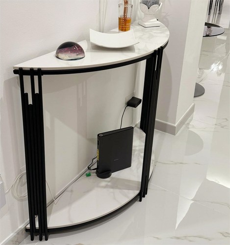 2 Tier Half Moon Marble Console Table Narrow Entryway Table Unique Geometric Leg