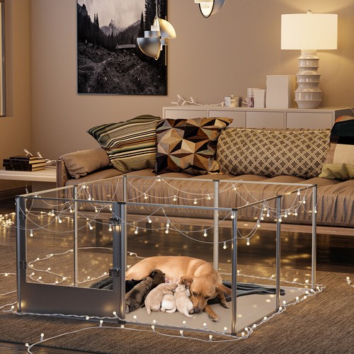 Acrylic Dog Playpen Fertility Fence Dog Whelping Pen w/ Waterproof Mat
