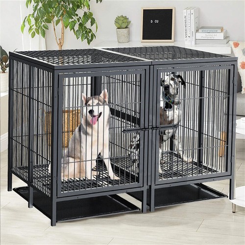 Jumbo Elevated Dog Cage Heavy Duty Metal Frame Pet Playpen Crate Kennel w 2 Door