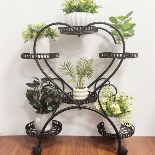 Rolling 6 Pots Garden Plant Stand Metal Flowers Bonsai Holder w/ Lockable Wheels