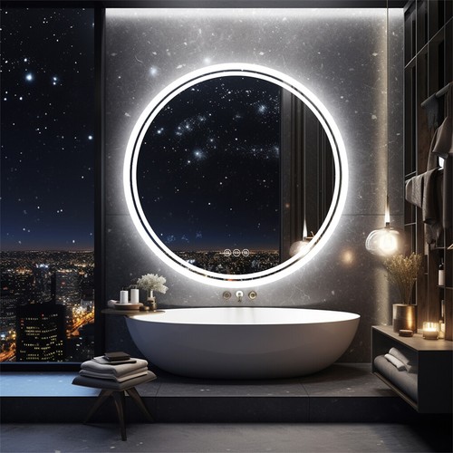 LED Wall Makeup Mirror Round Dimmable LED Bathroom Mirror Smart Touch