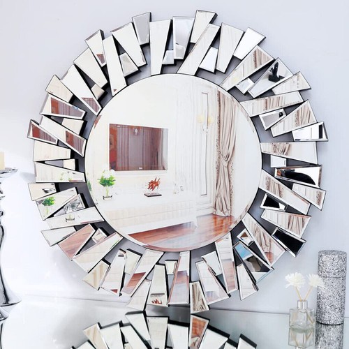 80CM Large Decorative Mirror Unique 3D Starburst Wall Mirror with Beveled Edge