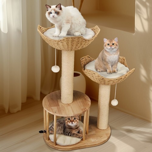3-Tier Cat Tree Activity Tower Condo Furniture with Cozy Plush Cushion