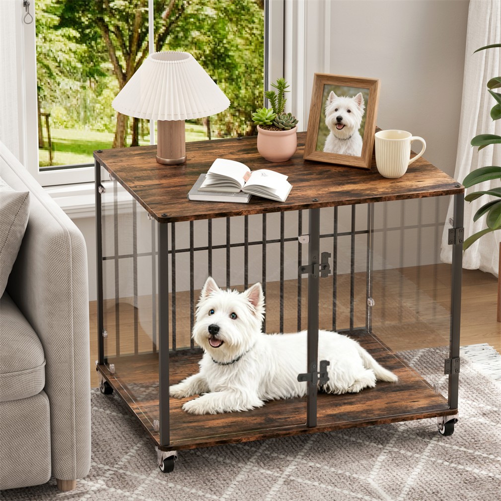 Strong Tempered Glass Dog Cage Furniture Side Table Dog Kennel